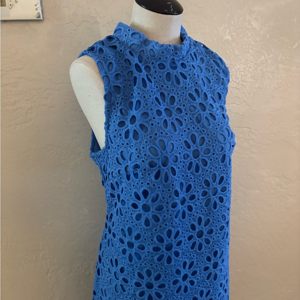 Blue Eyelet Floral Shift Dress Signature by Bobbie Bee Sz 14 NWT - Picture 5 of 10
